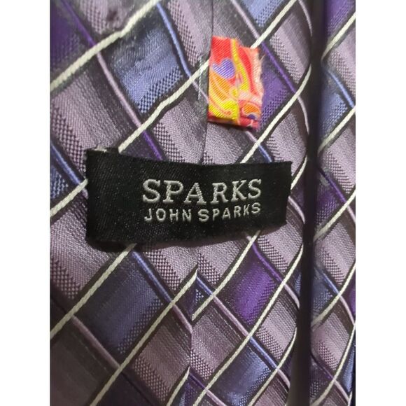 NWT John Sparks‎ Mens Tie Purple Geometric Striped Necktie Polyester - Picture 4 of 7